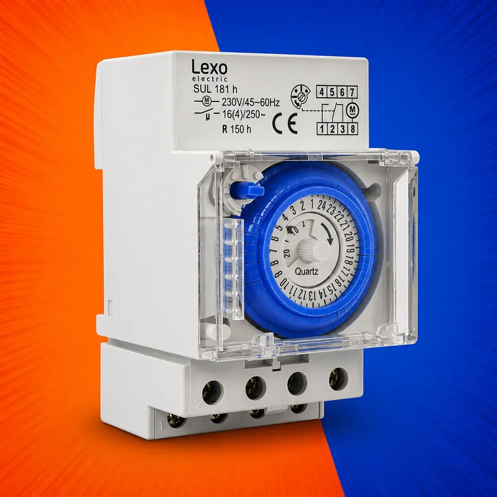 INTERRUPTOR HORARIO ANALOGO C/RES 150 HRS 16A 220V 1000W R/DIN LEXO